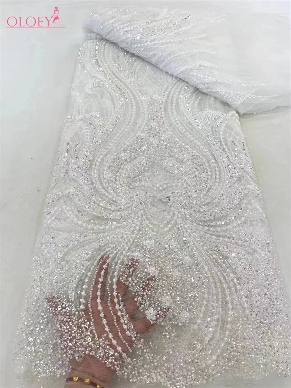 2024 Fashion Elegant French Embroidery Beaded Lace Fabric African Nigerian With Sequins Fabric For Wedding Dress