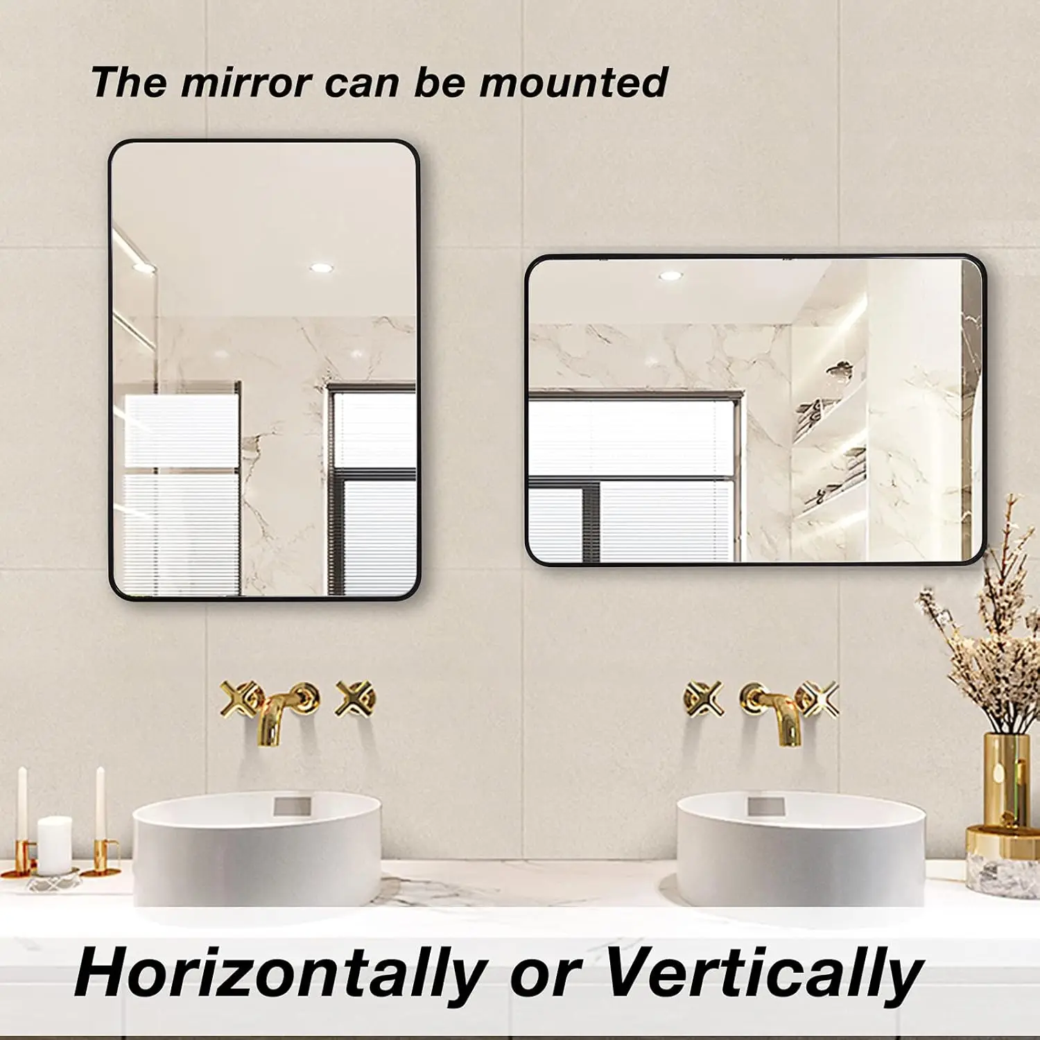 SILD Bathroom Mirror Black Rectangle Wall Mirror 30 x 40 inch Large Wall Mounted Vanity Mirrors with Aluminum Frame, Hangs Horiz