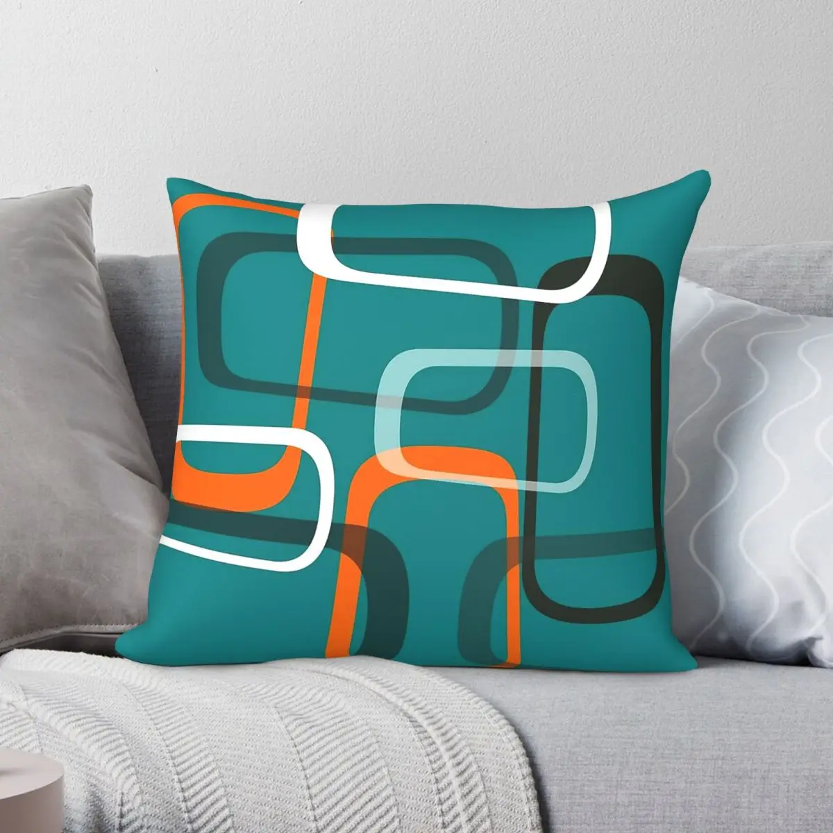 Layered Rings On Teal Square Pillowcase Polyester Linen Velvet Pattern Zip Decor Pillow Case Sofa Cushion Cover 45x45