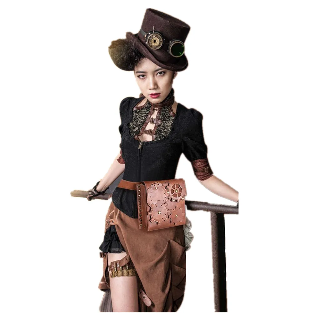 

Punk Fanny Pack Women's Bag Brown Gear Outdoor Mobile Phone Mini Bag Waist Bag Belt Bag Chest Bag Purse Leg Bag Waist Pack