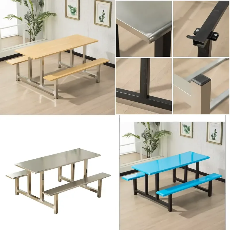 for Four Six Eight Modern Simple All in One Fast Food Table and Chair Set Stainless Steel Combination Removable Assembling