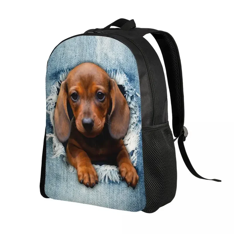 Dachshund Dog Torn Jean Travel Backpack Men Women School Computer Bookbag Wiener Badger Sausage Dog College Student Daypack Bags