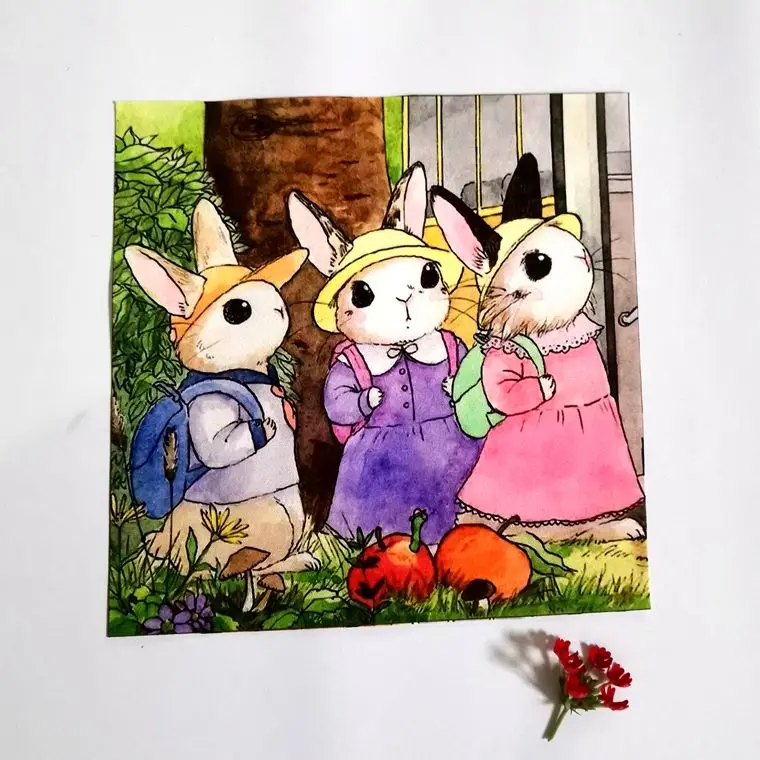 7pcs/lot Digital Printed Cloth Rabbit Fabric Handmade Diy Patchwork Quilting Decora Patchwork Thick Cotton and Linen  Warp
