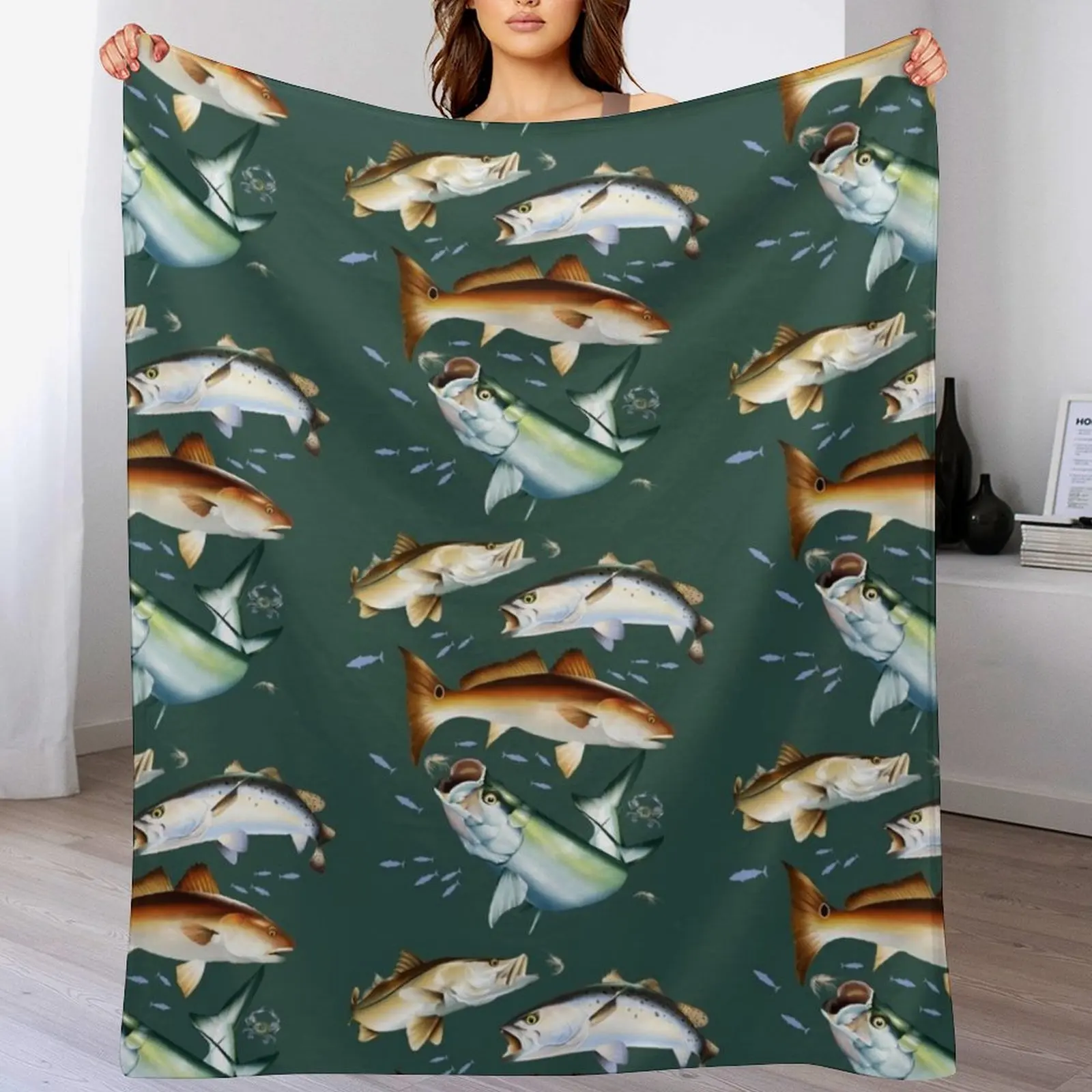 

Mary Tracy - Tarpon, Snook, Speckled Trout and Red Drum Flats Fishing Throw Blanket Luxury Thicken Luxury St Blankets