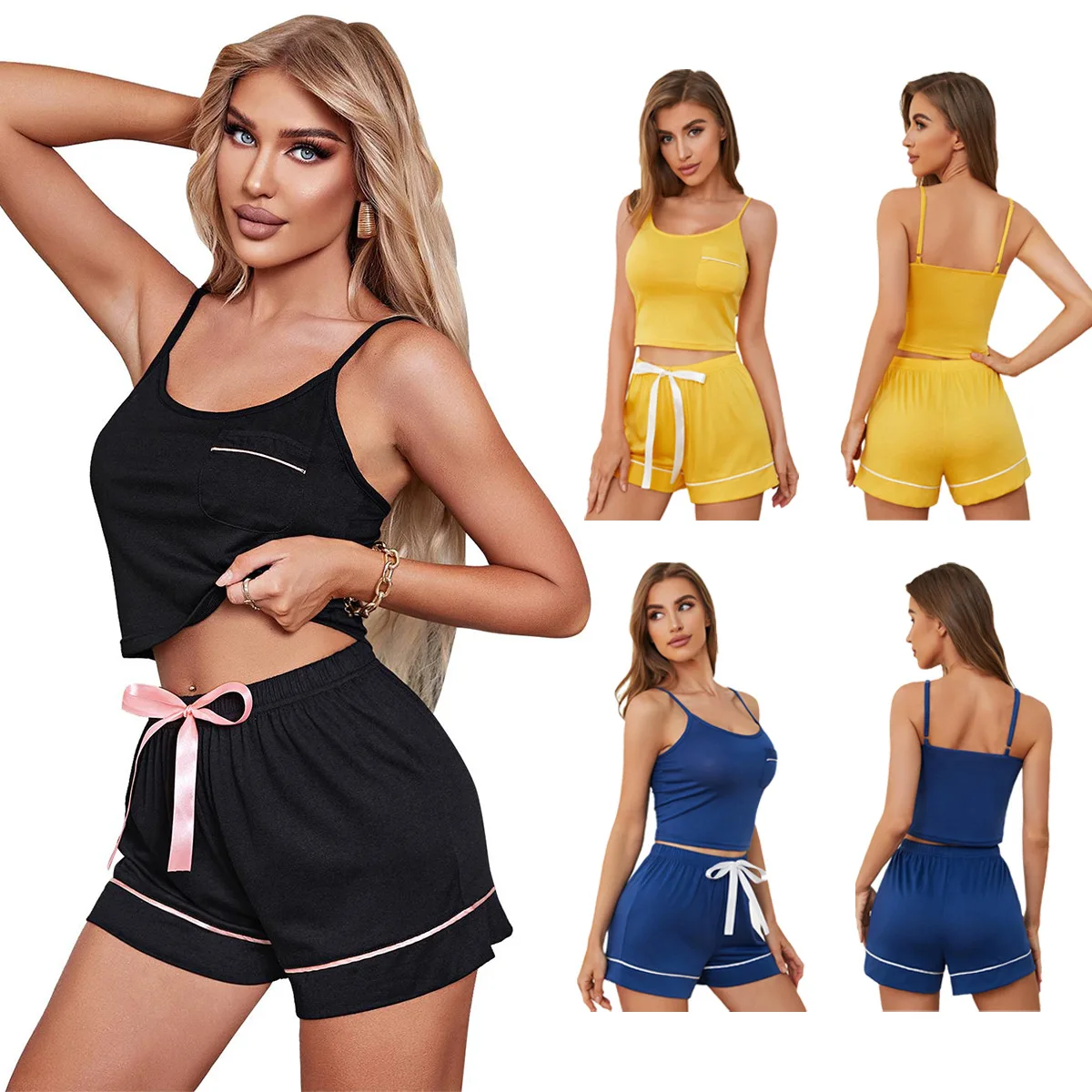 

Sexy Camisole Bare Back Pajama Sets Drawstring Shorts Set Women Home Clothing Outfit Lounge Pijama Sleepwear Pyjama