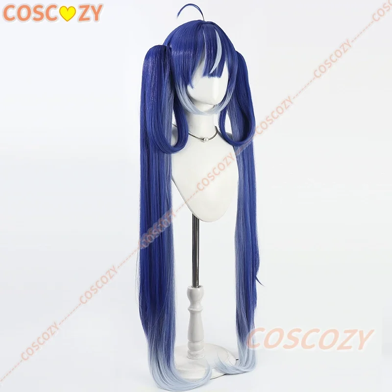 Spiel Wuthering Waves Iuno Cosplay Perücke Blau Doppel Pferdeschwanz Langes Haar Rinascita Karneval Halloween Party für Frauen Mädchen Perücke Kappe