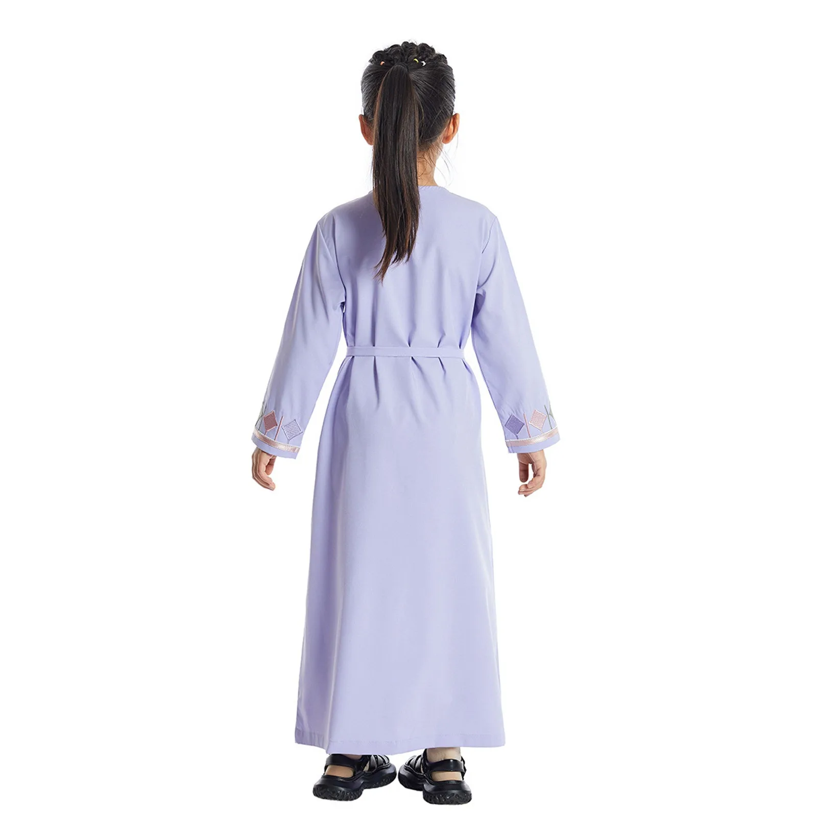 New Muslim Kids Girls Zipper Front Open Abaya Morocco Kaftan Islamic Child Clothes Eid Ramadan Jalabiya Arabic Robe Caftan Dress