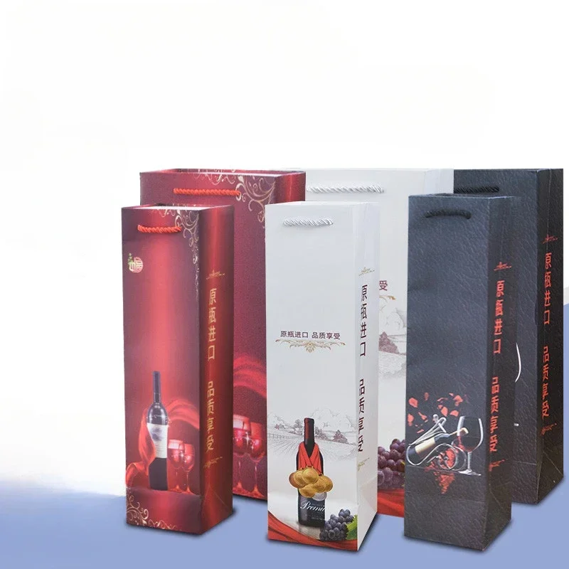 12pcs Strong Load-bearing White Cardboard Red Wine Bag Single and Double Wine Paper Bags Thickened Custom Printed Gift Handbag