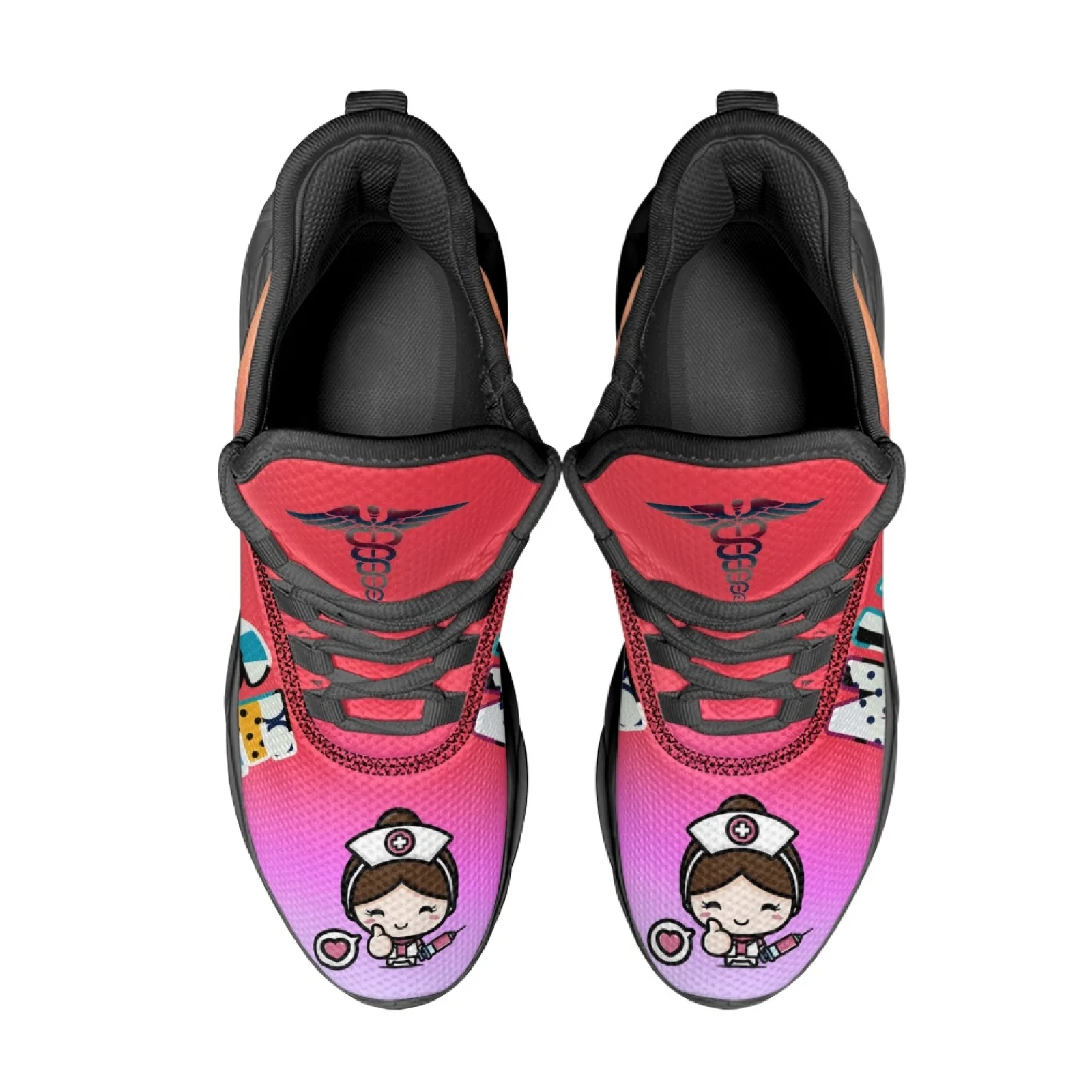 PENSTROLL Cartoon Nurse Print Lightweight Blade Sneakers, Men's Breathable Non Slip Fashion Sneakers for Casual Outdoor Wear