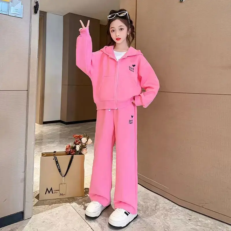 Teenage Children\'s Sports Suit New Spring/Autumn 2024 Fashionable Korean-style Casual 2-piece Set For Girls 6 8 10 12 14 Years