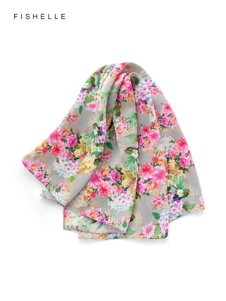 

Magenta flowers grey 100% natural silk scarves crepe de chine square scarf hijab shawl luxury gift 62*62 women wrap neckerchief