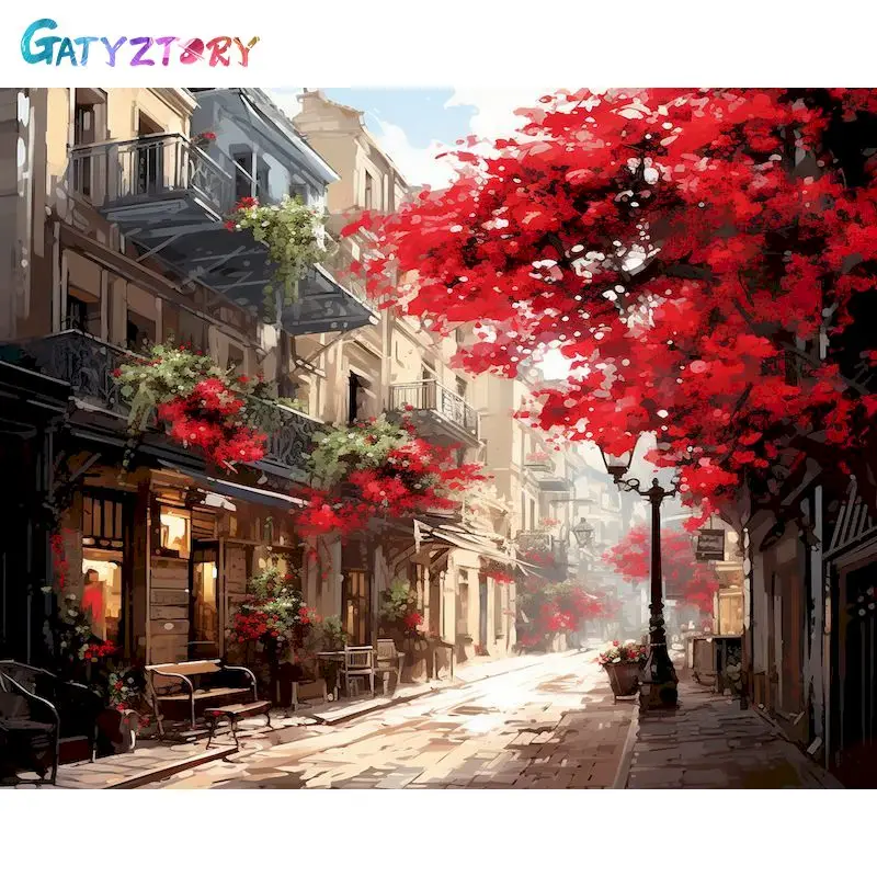 

GATYZTORY Oil Painting By Numbers For Adults House Street Drawing Picture Paint With Numbers For Adults Diy Crafts Home Art Deco