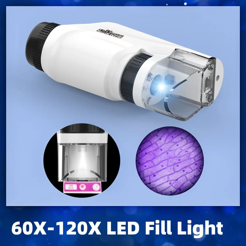 مجهر صغير محمول للجيب للأطفال 60x-120x LED مضاء يده مجهر طالب العلوم تجربة المعدات مجموعة هدية #3