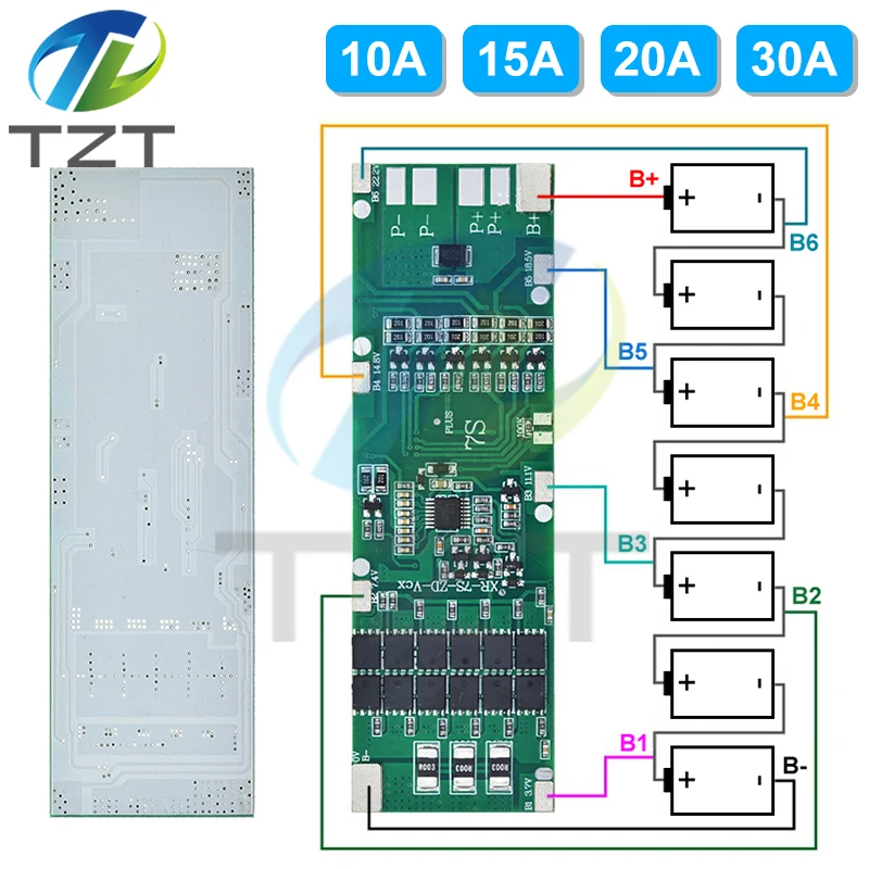 BMS 7S 24V 10A 15A 20A 30A Li-ion 18650 Battery Charge Board With Balance Function Short Circuit / Temperature Protection image 4