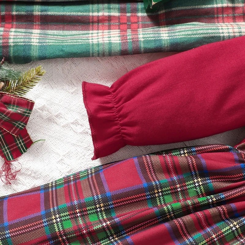Vestido a cuadros de Navidad para niñas pequeñas, manga larga con lazo, cuello redondo, letras de Santa, línea A, en general