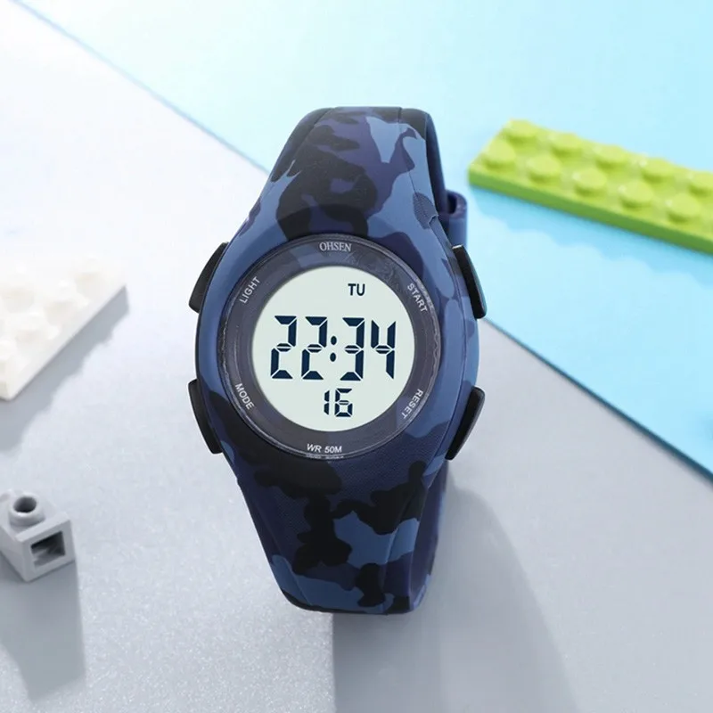 Kids Digitale Horloges Sport Camouflage Militaire Waterdichte Led Horloge Alarm Stopwatch Elektronische Student Kinderen Horloge