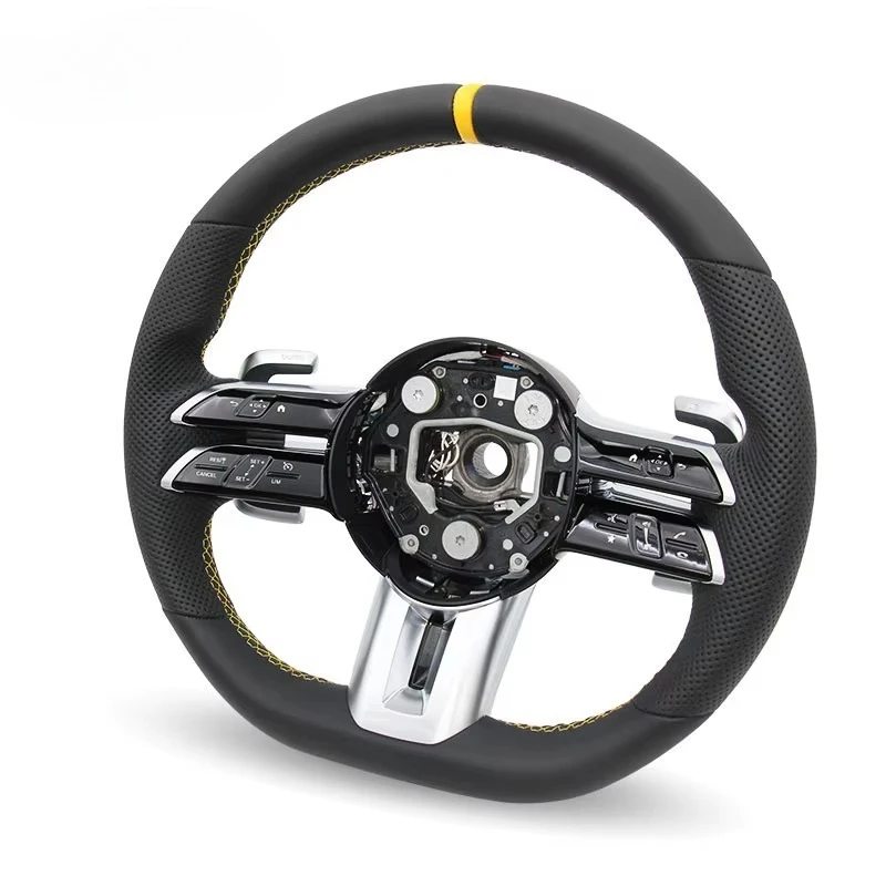 

Custom Black and Yellow Leather Logo Modified Steering Wheel for Benz C GLC E S CLS Zc-223-p3