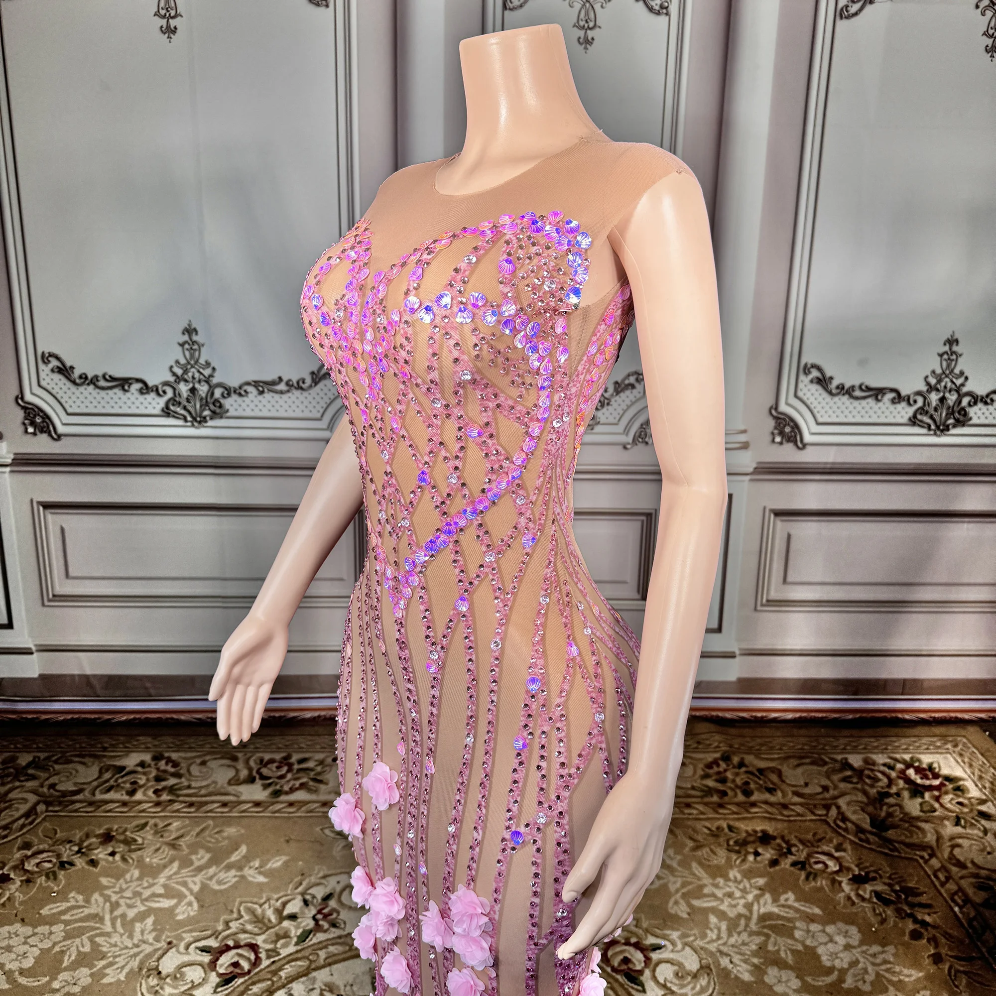 

ZD Sleeveless Floral Backless Evening Gown Luxurious Mermaid Dress Flowers Evening Dresses Sexy V Neck See Through Illusion