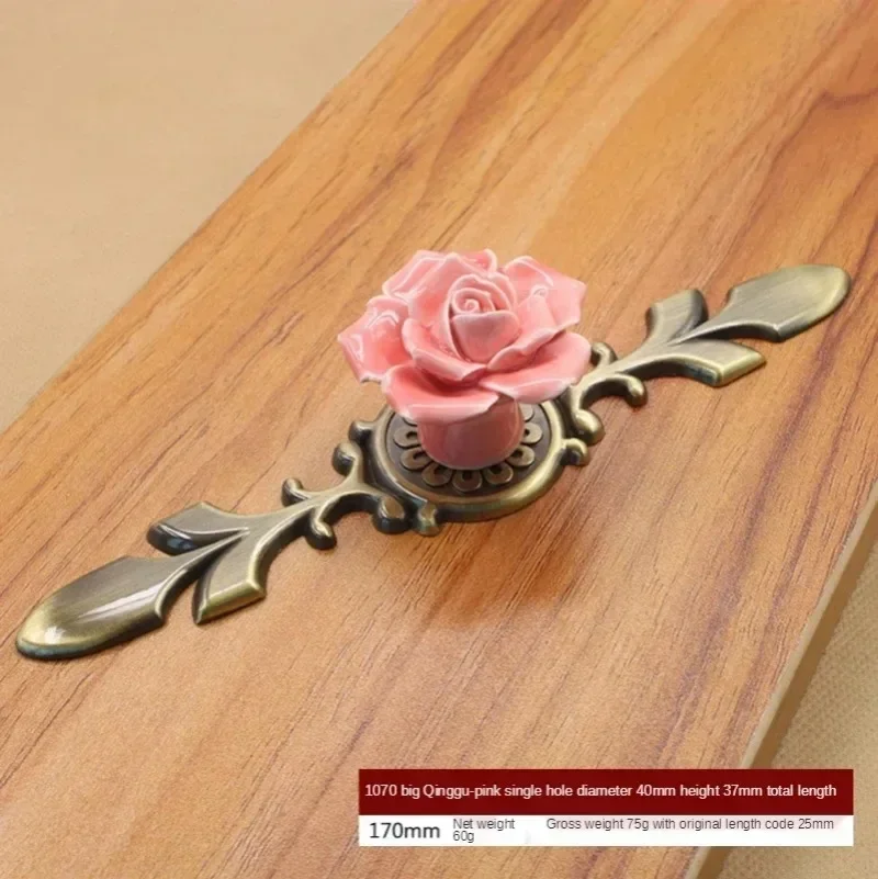 Vintage Furniture Handle Door Knobs Drawer Cupboard Kitchen Pull Handle Rose Flower Ceramic Cabinet Handles Retro Hardware