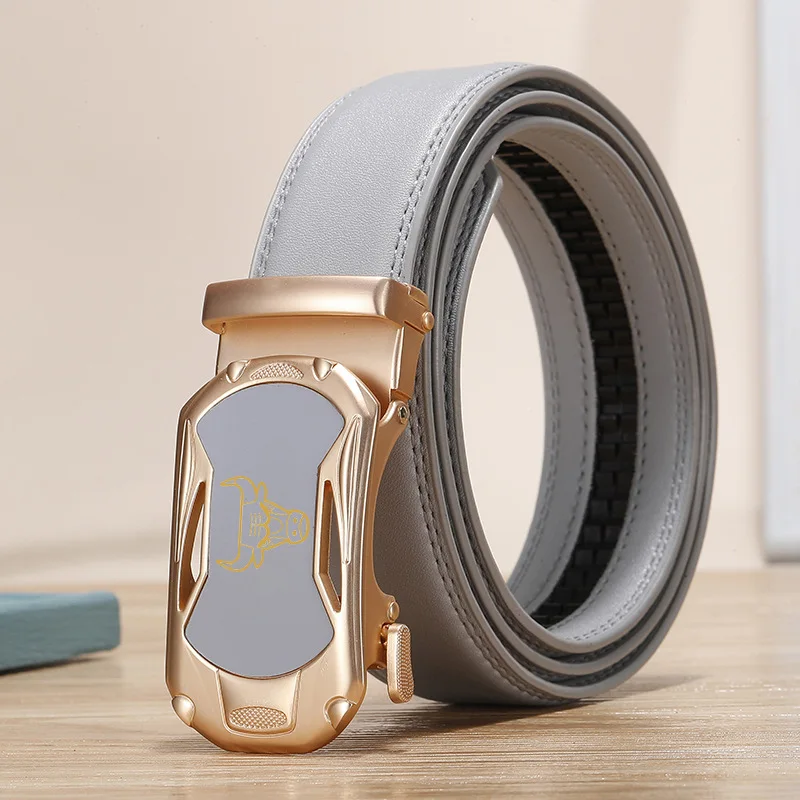 Width 3.0 Cm Gray Belt Women's Fashion Casual Automatic Buckle Belts Men Cow Head Pattern Cinturon Female Waistband