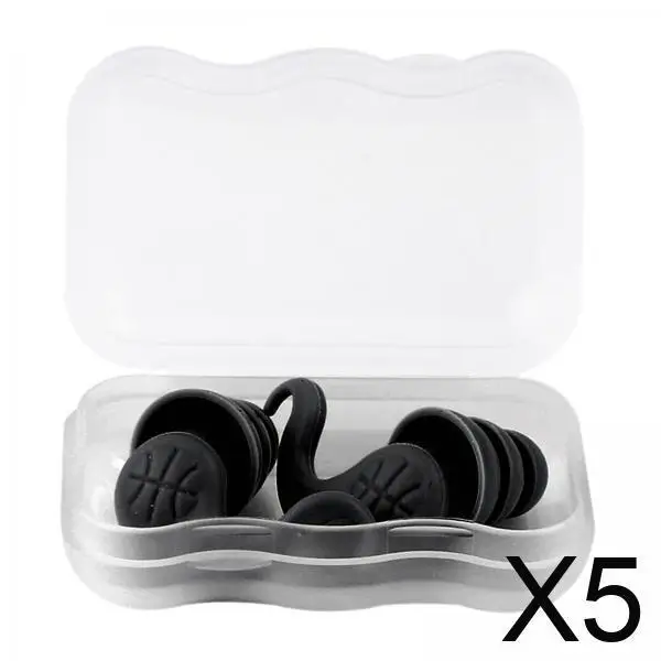 

5xSwimming Ear Plugs with Box Reusable for Sleeping Diving Bathing Black
