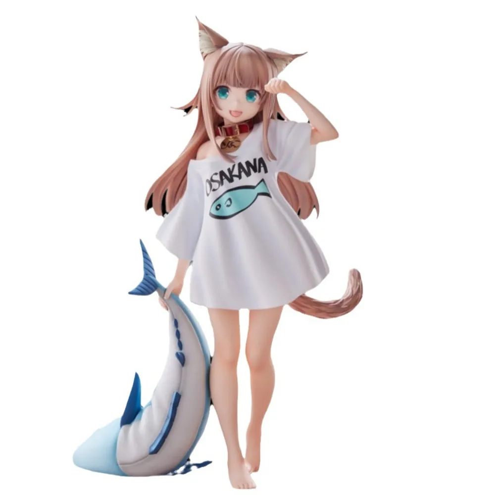 

18CM Anime Figure My Cat Is A Cute Girl Soy Flour White Shirt Standing Good Morning Model PVC Gift Collection Action Toy