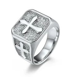 Fashion Cross Signet Ring Rock Punk Stainless Steel Male Party Wedding Rings Chunky Finger Jewelry