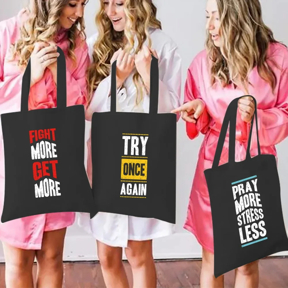 Women Shopping Bags Tote Bag Reusable Shopper Bag Eco Cloth Shoulder Bag Women Fashion Canvas Phrase Printing All-match Handbags