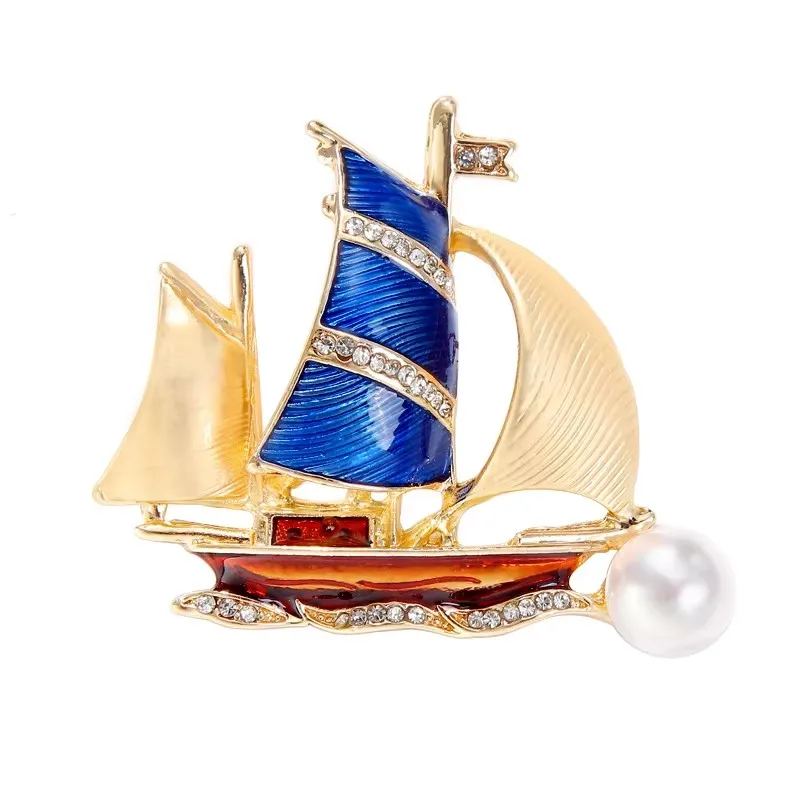 Fashion Pearl Sailboat Brooch Men's Scarves Accessories Suit Clothing Brooches Party Women's Corsage