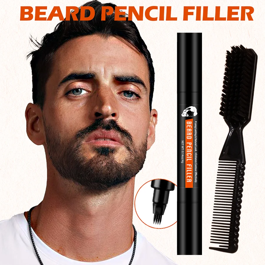 GOIPLE Men Professional Beard Pencil Filler Color Dye Pen Enhancer Brush Black Double-ended Beard Pen & Shaping Brush for Beard
