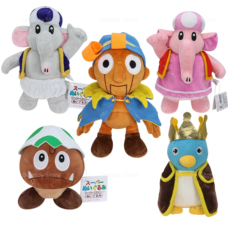 New Mario Plush Geno Goomba Penguin King Elephant Toadette Blue Toad with Costume Dress-up Clothes Removable Collectable Doll