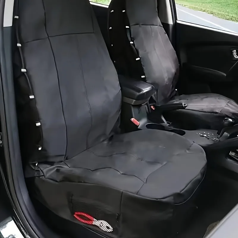 Car Front Seat Cover Waterproof Oxford Cloth Seat Protector Nonslip Backing Universal Cover with Organizer for Car Truck SUV Van