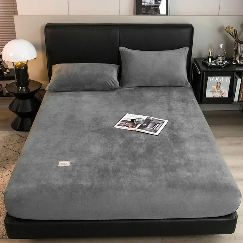 1 قطعة الحليب الشتاء المخملية المجهزة غطاء سرير الشمال بلون أفخم فراش الغطاء الواقي سميكة الدافئة سجادة ضد الإنزلاق للمنزل #4