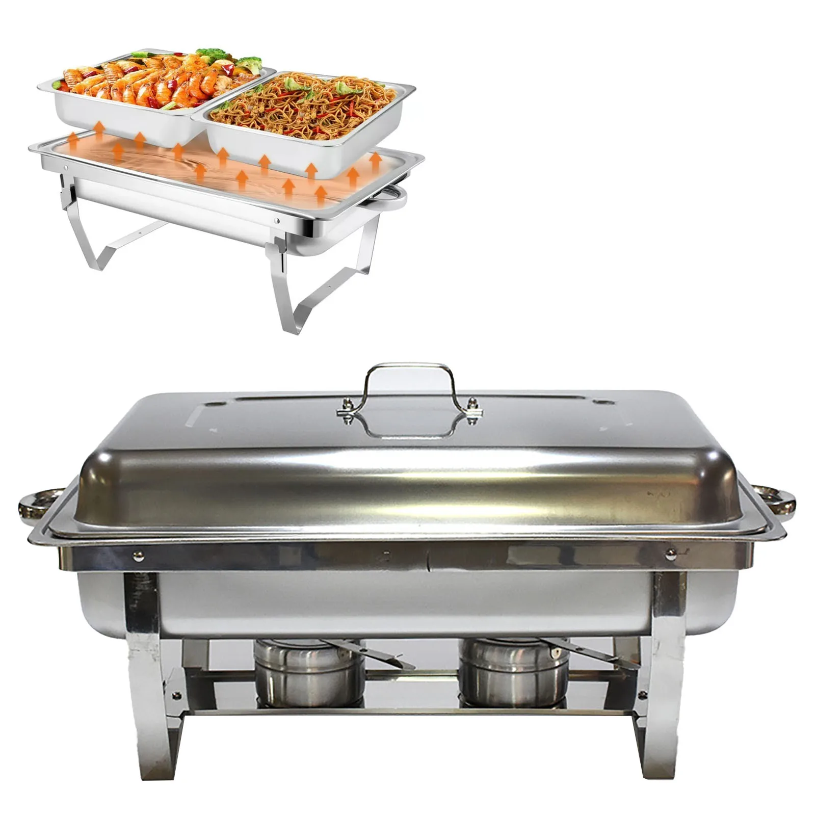Buffet Warmer Server 2 Tray Chafing Dish Buffet Set Stainless Steel Food Warmer for Hotel Restaurant