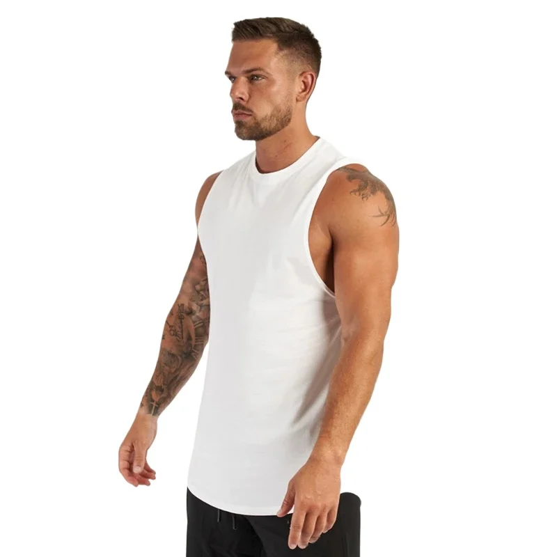 

Running Vests Men Plain Cotton Gym Tank Tops Bodybuilding Fitness Clothing Workout Singlets O-Neck Sport Muscle Sleeveless Shirt