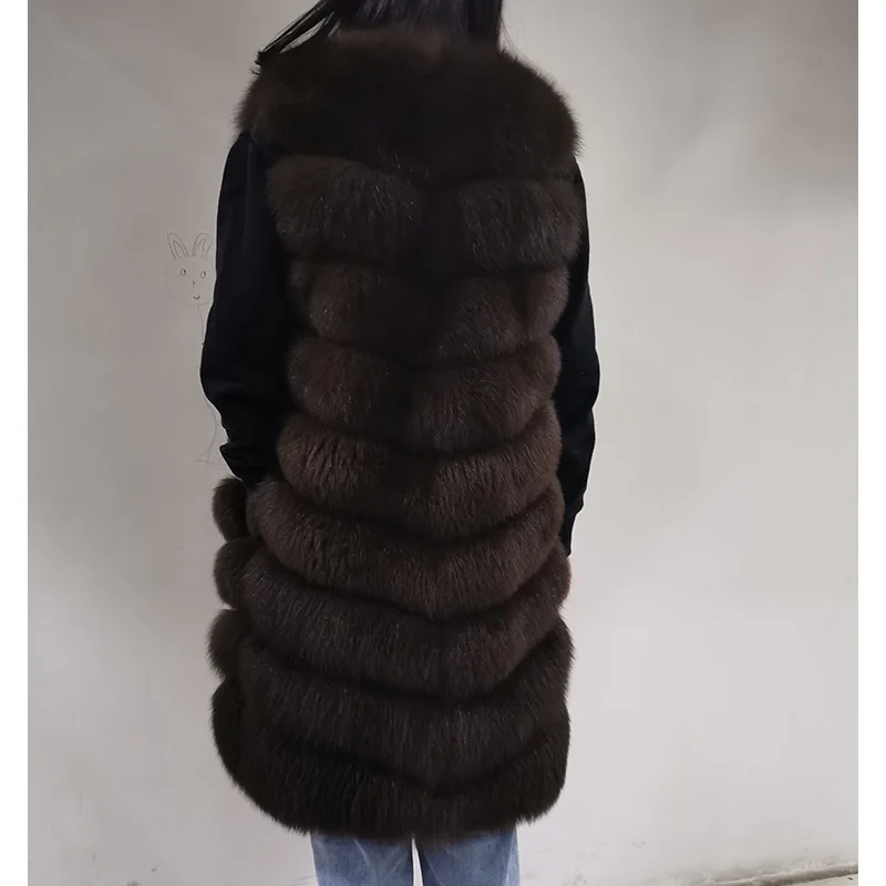 2023 Maomaokong Natural Real Fur coat Winter Leather Jacket Women\'s Natural Fox Fur Long Vest Fox Fur Coat