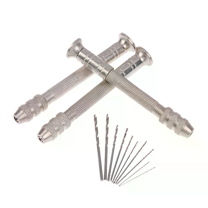 

1Set Mini Hand Drill Woodworking Tools Drilling Rotary Tool Manual Twist Drill Bit Watchmaker Pin Vice Watch Repair Tools