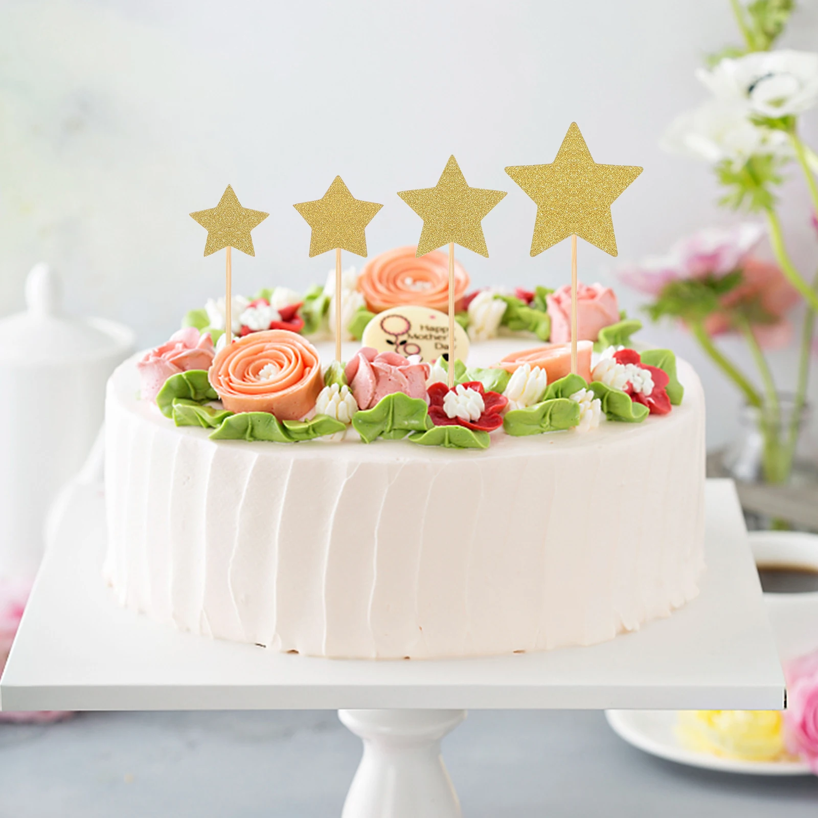 

1Set Sparkling Star Cupcake Toppers Glitter Cake Decorations for Birthdays Parties Weddings Dessert Adorable Small