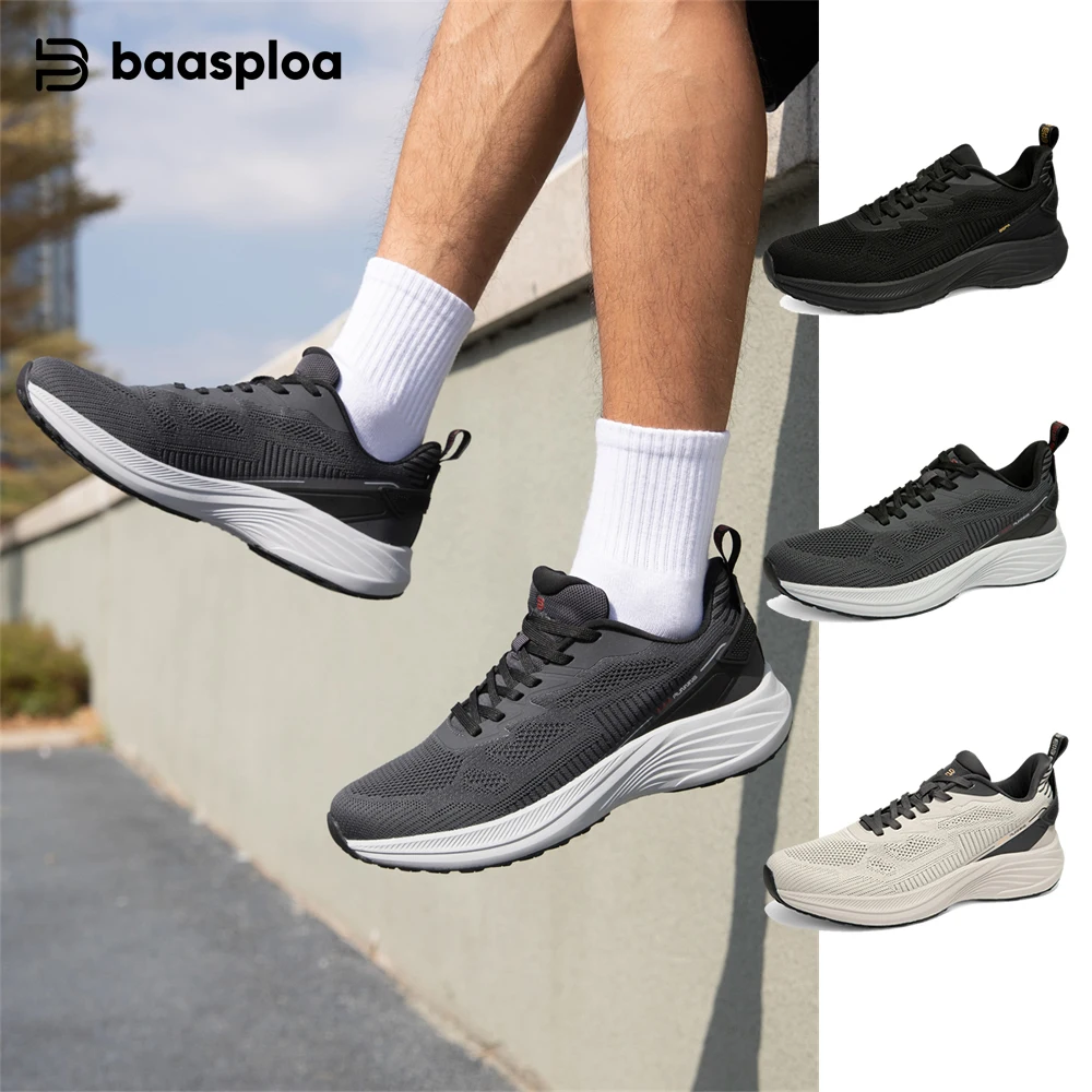 Baasploa Men Running Shoes Lightweight Lace-Up Comfort Breathable Casual Sneakers Non-Slip Anti Slip Wear-Resistant Sport Shoes