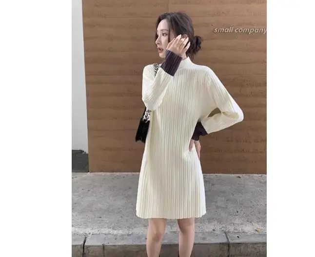 基本的な着用冬服女性ハーフタートルネック暖かいニットウェア春秋の女性のセーターミドルロングドレスプルオーバージャンパー