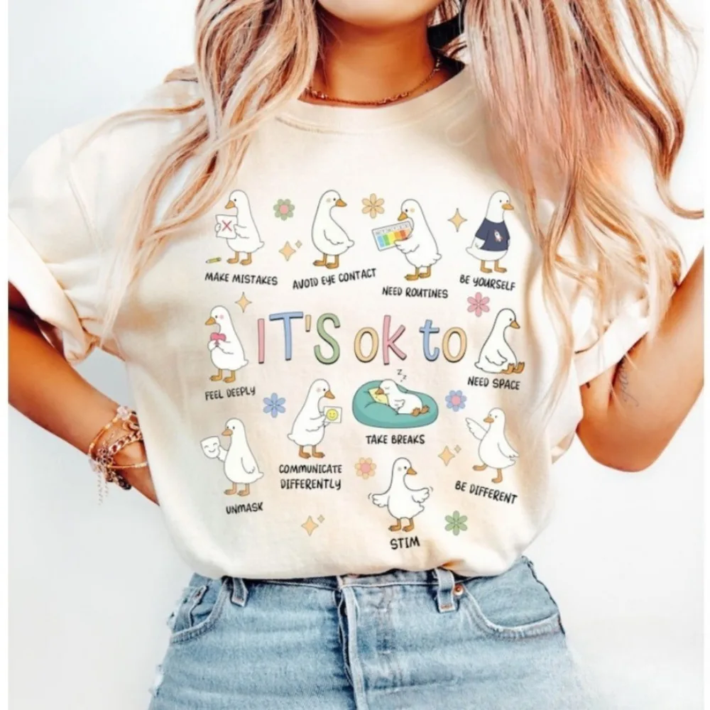 It’s Ok To Be Different Autism Goose Shirt Autism Acceptance Women Tops Special Education Teacher Tee Neurodiversity Shirt
