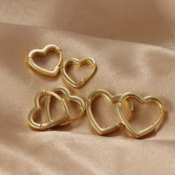 Simple Stainless Steel Geometric Heart Hoop Earrings for Women Small Circle Huggies Ear Buckle Punk Earring Minimalist Jewelry