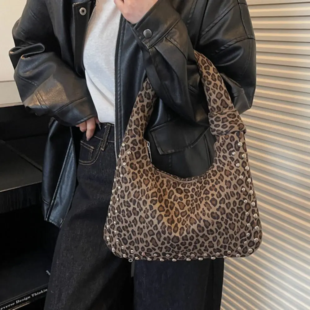 

Fashion Lazy Style Leopard Print Tote Bag Retro Vintage Underarm Bag Eelgant Commuting Crescent Bag Girls