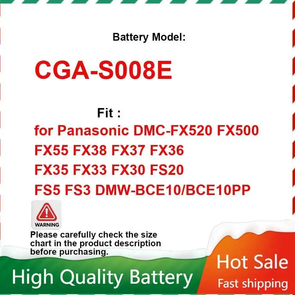 Camera Battery Cga-S008E 1000Mah For Panasonic Dmc-FX520 FX500 FX55 FX38 FX37 FX36 FX35 FX33 FX30 FS20 FS5 FS3 Dmw-BCE10 BCE10PP