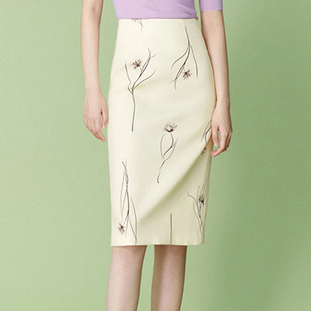 Silky satin oil painting printed high waisted hip hugging  long fish tail floral new  long skirt  slim fit  women clothing