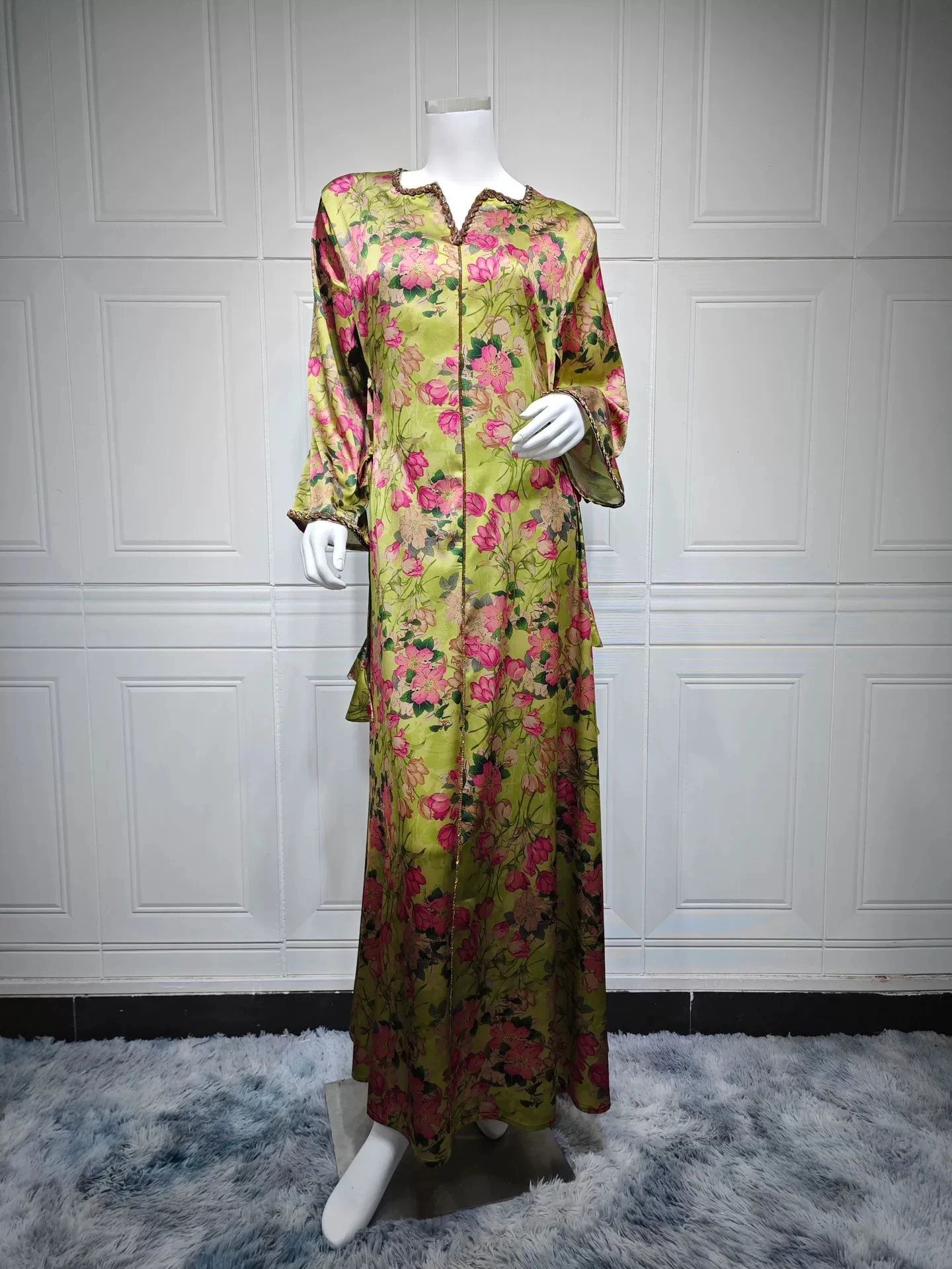 Muslim robe printed rhinestone Middle Eastern dress super soft fabric home wear Dubai skirt-GZXX565