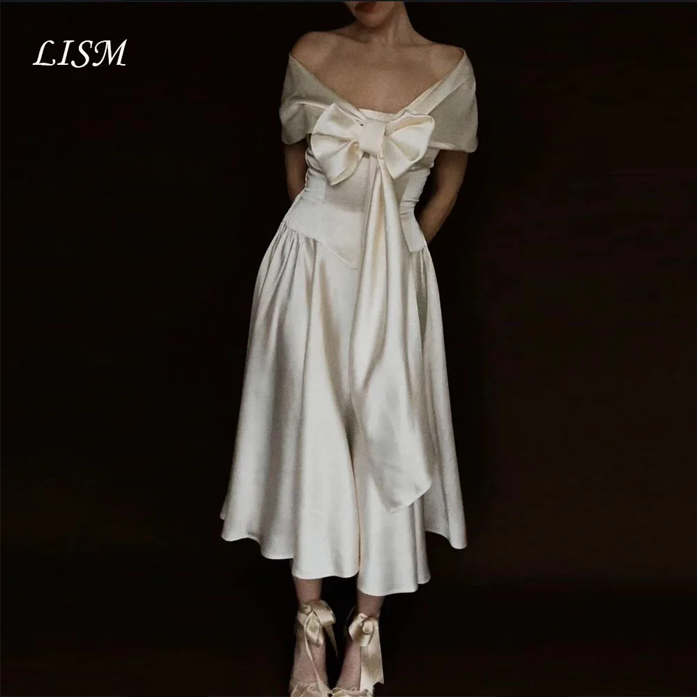 Lism Customized Charming Wedding Dress Remove Jacket Sleeves Tea Length A-Line Vintage Bride Party Gown Vestido De Novia 2026