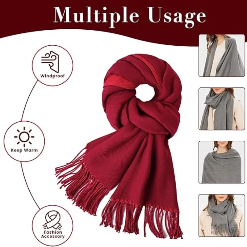 Womens Cashmere Scarf Large Pashmina Shawls and Wraps Light Blanket Scarf for Evening Dress Warm Daily Tra