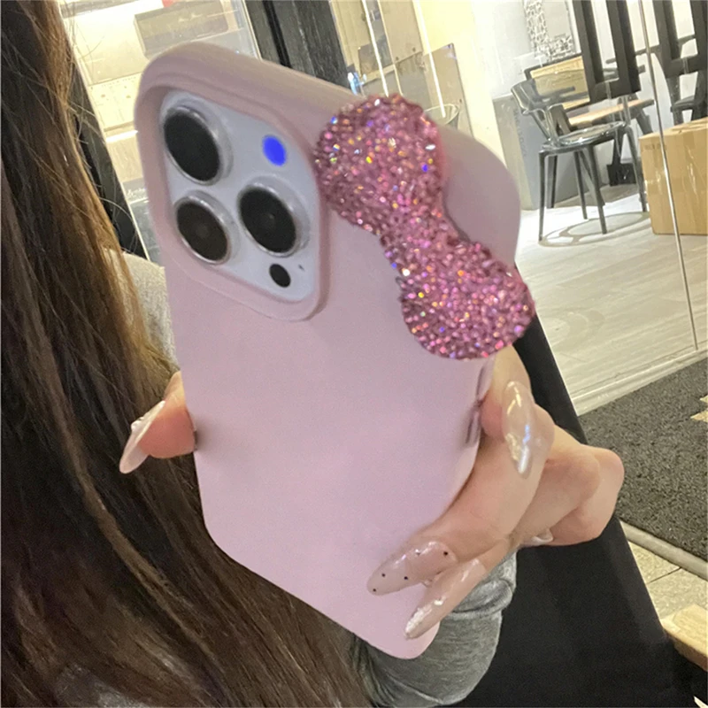 Luxuriöse Diamant-Schleife Lychee-Muster Niedliche Handyhülle für iPhone 16 15 14 13 Hüllen 12 11 17 Pro Max 8 XS Plus Weiche Stoßfeste Schutzhülle – Detail 4