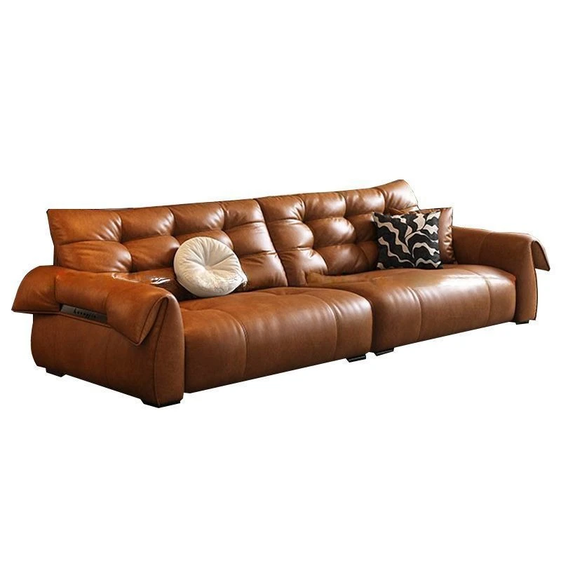 American retro style oil wax leather Little Swan sofa straight row leather sofa
